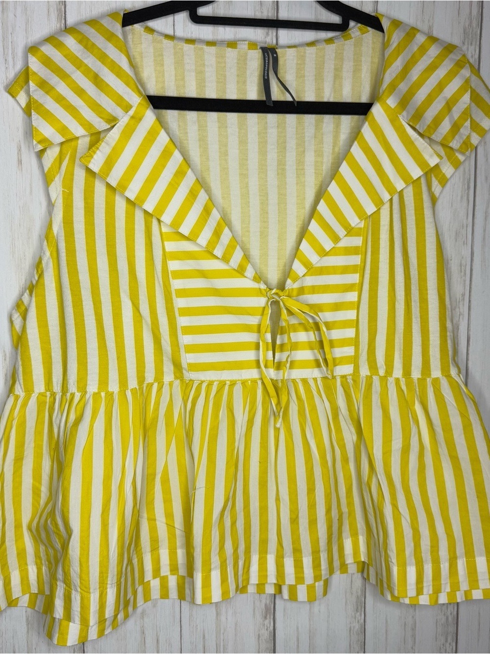 Anthropologie Yellow and White Striped Babydoll Top XL - Picture 3 of 6